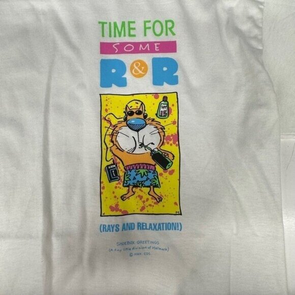 Time For Some R&R Rays & Relaxation Vintage Graphic T-Shirt L Shoebox Greetings - Picture 3 of 7